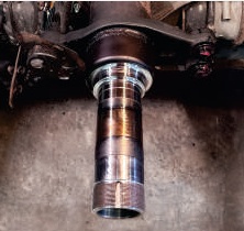 Parallel trailer spindle after replacement welded to the axle tube