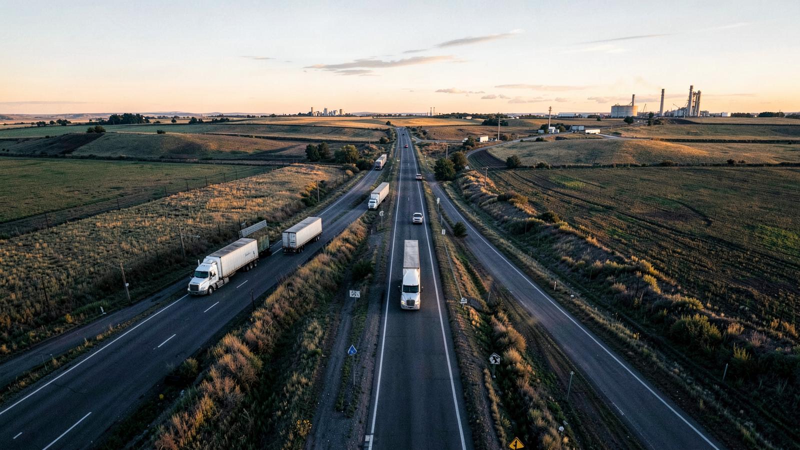 Commercial truck and trailer traffic in Eastern Alberta, Alberta