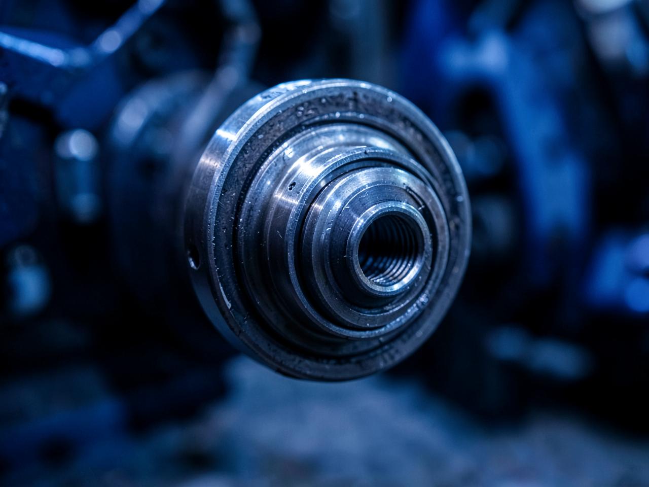 Close-up of a commercial axle spindle